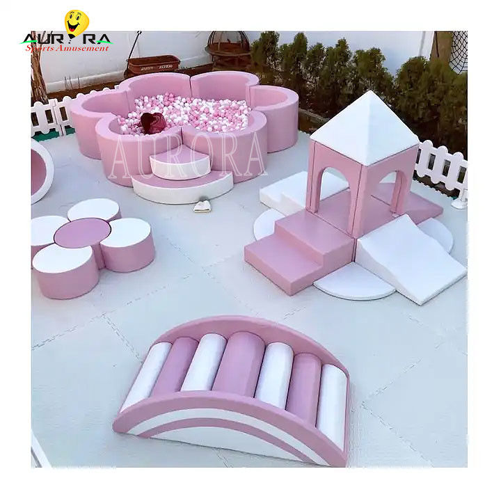Soft Play Set Playground Pastel Klim En Speel Soft Blocks Roze Witte Bloem Mini