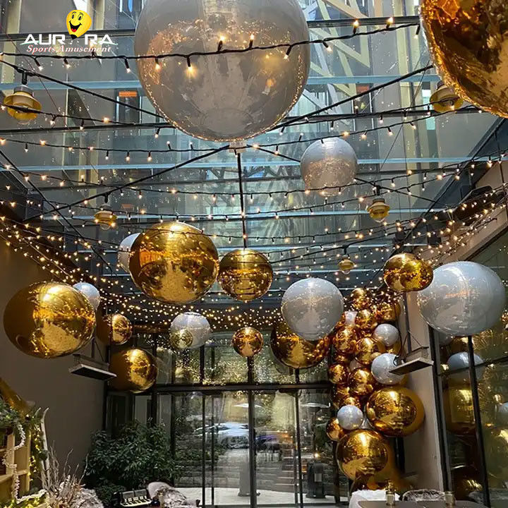 Reus zilveren opblaasbare spiegelbal PVC voor kerstfeest decor