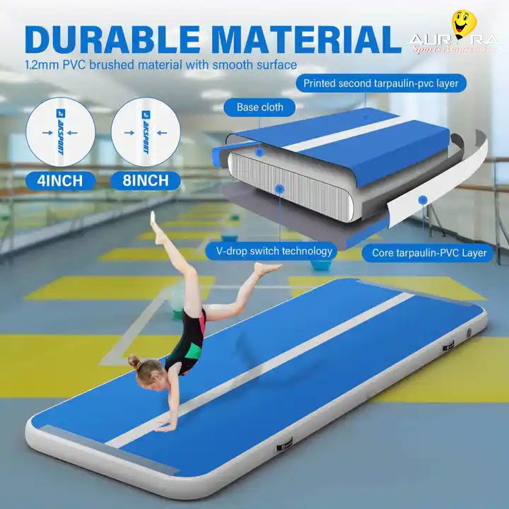 Gym Tumbling Gymastics Air Track Mat 3m Buiten Deur Opblaasbare Springmat Blauw