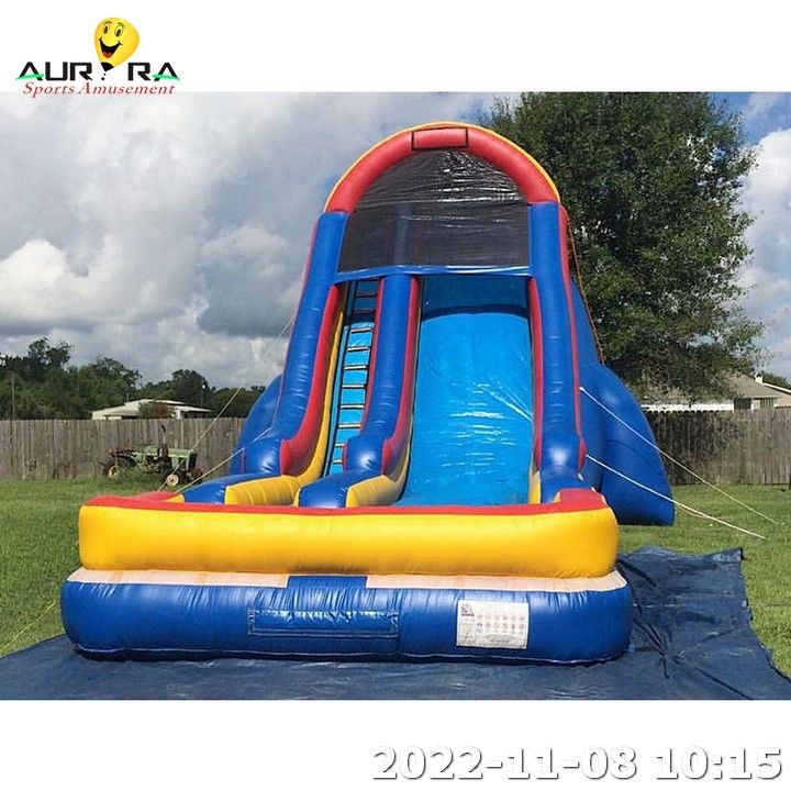 Buiten Bouncy opblaasbare waterglijbanen voor zwembad springen kastelen feest verhuur blauw