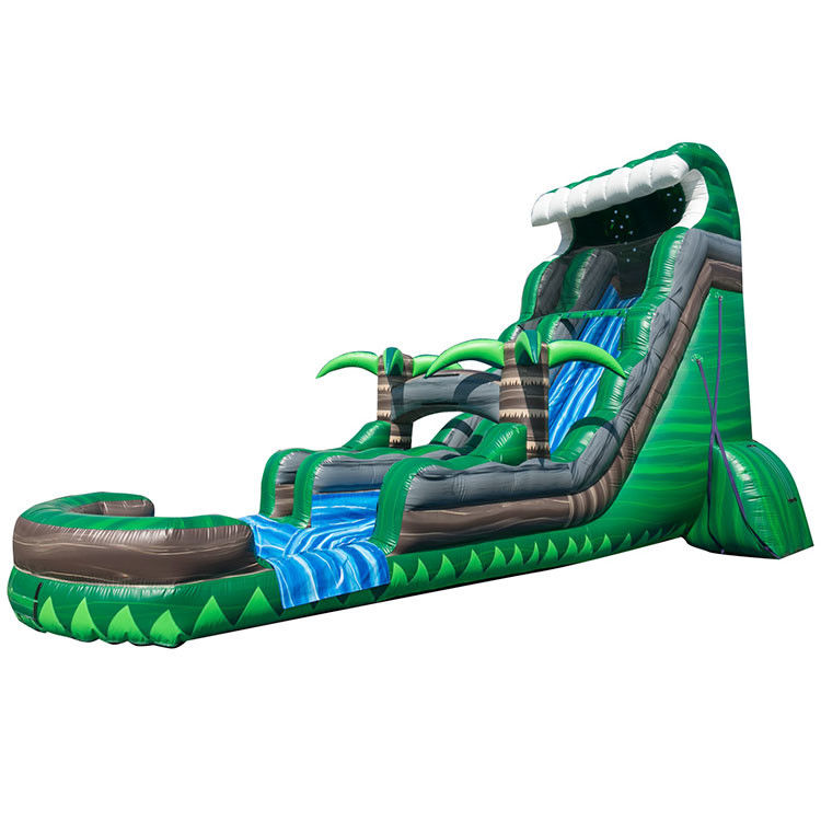 Opblaasbare waterslider voor volwassenen Groene commerciële waterslider met zwembad Voor kinderen