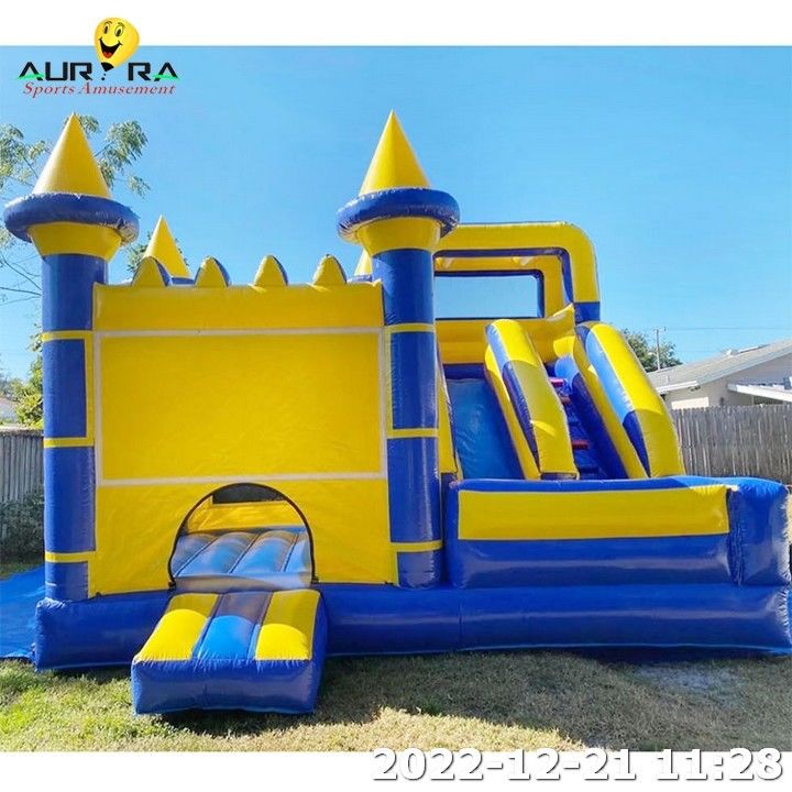 Opblaasbaar Bounce House Springende Bouncer Blauwe Kleur Op maat gemaakte combo slide