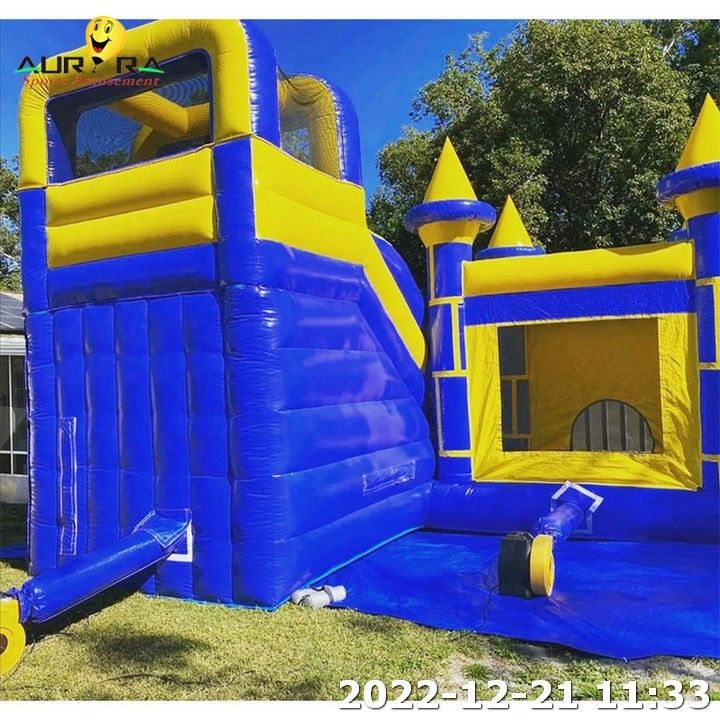 Opblaasbaar Bounce House Springende Bouncer Blauwe Kleur Op maat gemaakte combo slide
